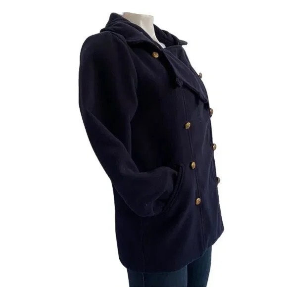 XinyuFushi Pea Coat Blue Jacket Gold Button Women's Coat Size Small - Picture 7 of 11